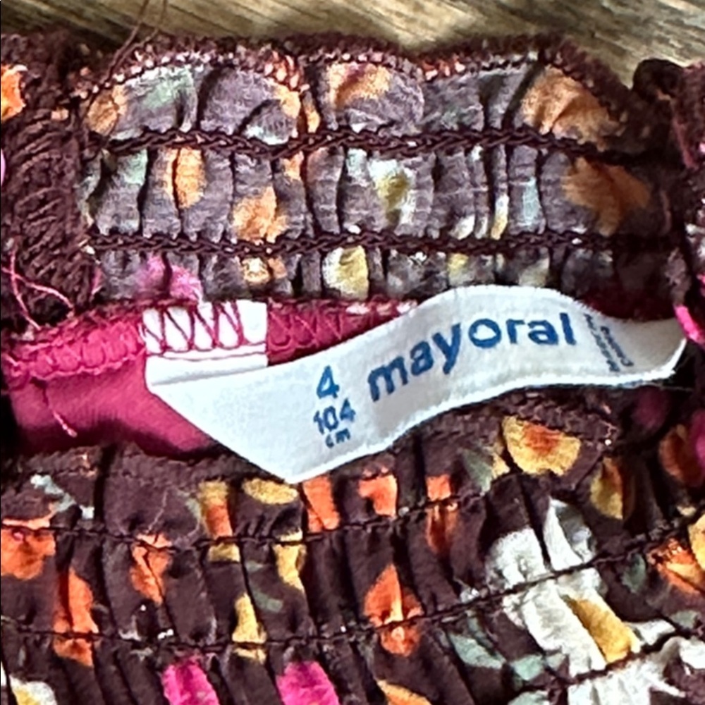 Mayoral girls Printed Chiffon Dress burgundy floral size 4 EUC - Picture 5 of 8